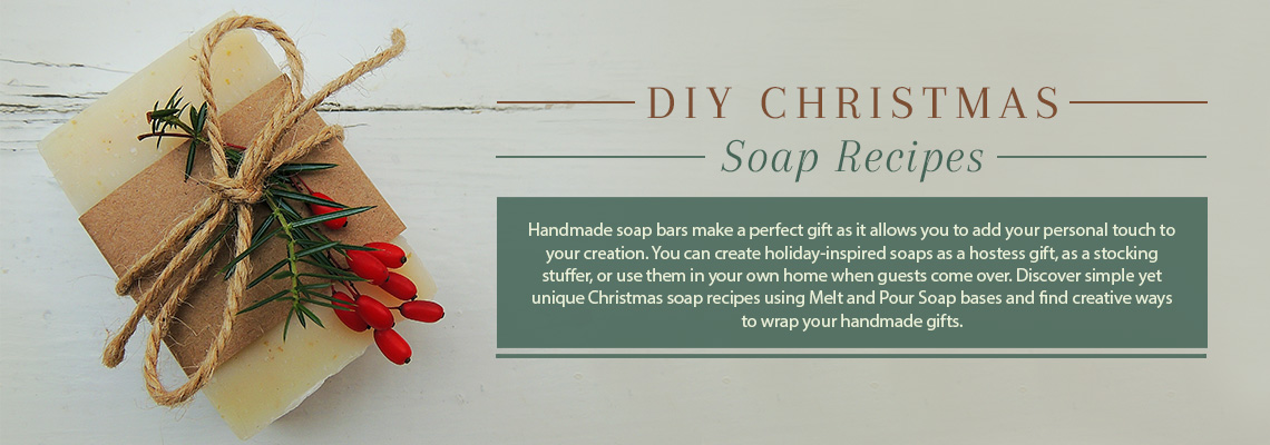 Handmade soaps make a charming and thoughtful gift during the holidays. Create holiday-inspired soaps using Melt & Pour Soap Bases and additives like essential oils, colorants, herbs, and butter, and find creative ways to wrap your handmade gifts. 